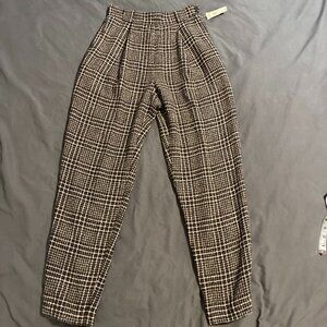 NWT VTG Express Brown Tan Houndstooth Wool Women Trouser Pants Size 7/8